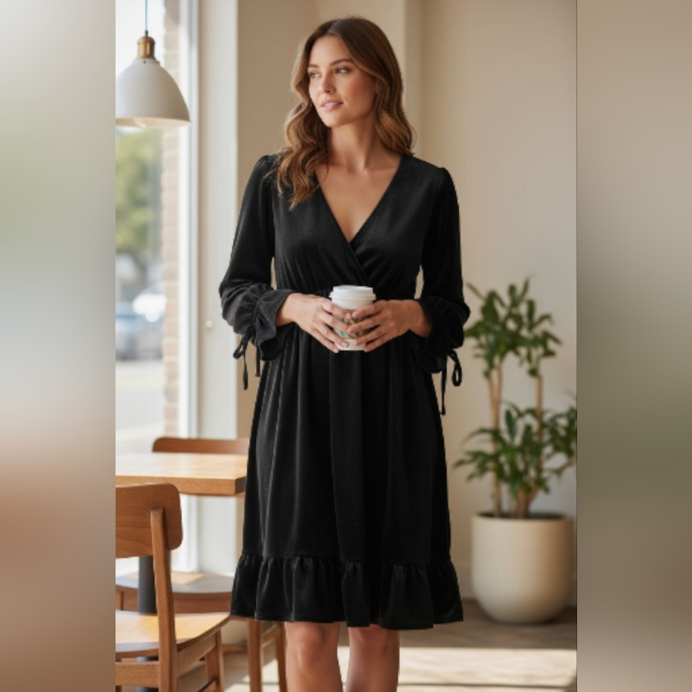 Impressions Velvet Black Long Sleeve Dress 2X
